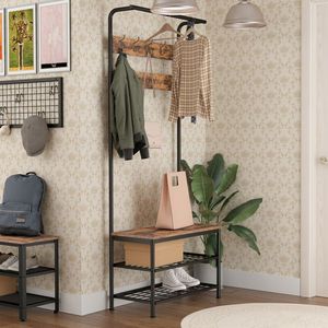 Hoopro Bằng Gỗ Giày Giá Hội Trường Cây Hành Lang Kệ Lớn Áo Giá Đứng Với Móc Và Giày Băng Ghế Dự Bị Cho Phòng Khách Đồ Nội Thất - Product Image 5