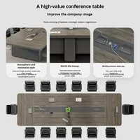 Table de Conférence de Luxe Neuve en Bois, Longue et Moderne, pour Salle de Réunion, Finition Multi-Grains de Bois, 11-20 Personnes, Idéale pour le Personnel, les Entreprises et les Hôtels