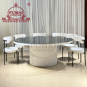 Muebles para Bodas, Mesa de Comedor Contemporánea con Base de Hierro Blanco y Tapa de Vidrio para Salón de Banquetes - Product Image 3
