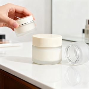 Frascos de Creme Cosmético de Vidro Fosco de Luxo 15g/30g/50g/100g Personalizáveis para Cuidados com a Pele, Creme para Olhos e Pó Solto - Product Image 2