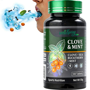 Comprimés de menthe, clou de girofle et argousier, texture dure, supplément alimentaire, bonbons de qualité professionnelle, contre la mauvaise haleine, en flacon. - Product Image 1