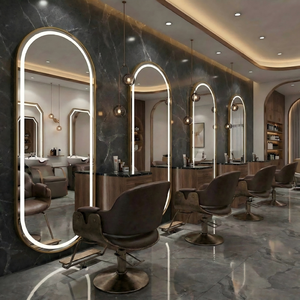 Espejo de salón LED de arco dorado de lujo Kingstin, espejo de barbería de cuerpo entero - Product Image 2