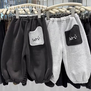 Children's Fleece Lined Sweatpants Gray Black Loose Fit Autumn Winter Boys Girls Pants Cotton Material NT1348 - Product Image 1