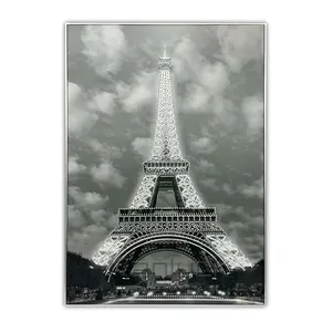 Black And White Eiffel Tower Wall Art With Rhinestone Scenery Embellished Floated Canvas Art For Home Decor