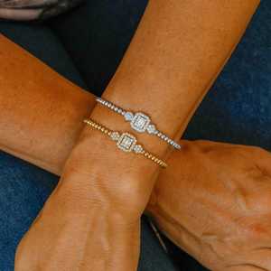 18K Solid <b>Gold</b> Beaded Bezel <b>Set</b> Diamond Art Deco Cuff Bracelet for Women - Product Image 4