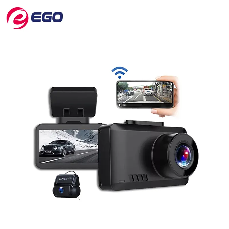 Kamera Dasbor Lensa Ganda Mobil, WIFI Full HD Penglihatan Malam GPS Kamera Mobil 4K Dvr