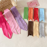 Écharpe longue et fine à pois style coréen pour femme, foulard de cou, ruban pour cheveux, ruban fin et étroit en satin pour fille