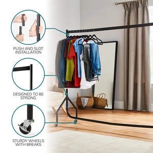 Heavy Duty <strong>Black</strong> Clothes <strong>Rail</strong> 5ft Long Garment Rack Rolling <strong>Clothing</strong> Rack - Product Image 4