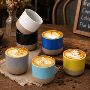 แก้วกาแฟเซรามิกทรงโมเดิร์น ขนาด 90 มล. 150 มล. 220 มล. สีเบจด้าน ไม่มีหูจับ สำหรับเป็นของขวัญ ขายส่ง รับทำโลโก้ตามสั่ง - Product Image 1