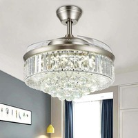 Lustres intelligents modernes à LED BT Control Ventilateur de plafond en cristal encastré avec fonction musique et moteur DC à distance