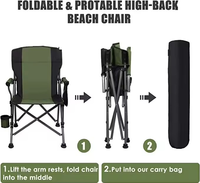 Grande chaise pliante d'extérieur avec dossier et accoudoirs confortables, chaise de loisirs portable pour la plage, la voiture, le camping, la pêche
