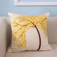Housse de coussin personnalisée brodée Arbre à argent, en toile, avec points plats et fil de soie, pour décoration de salon et de maison, style international