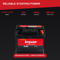 Batterie de voiture et camion L2400 12V 60Ah 500CCA sans entretien, au plomb pur, haute performance, pour SUV/Vans européens, OEM/ODM