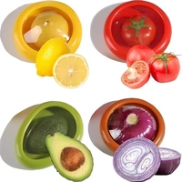 Avocado Saver en Tomatenhouder, 4 herbruikbare voedselbewaarbakjes voor koelkast, fruit- en groentebak, crisper, halve ui gesneden