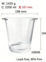 Seau à glace 1080IB Highland, seau à glace en verre portable pour la maison, petit refroidisseur à vin de style européen pour bar à domicile, KTV, fête, vin glacé