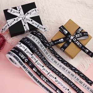 Cinta de Grosgrain con Estampado de Notas Musicales de 1.6cm y 10 Yardas, Variedad de Diseños, para Envolver Regalos y Decoración de Eventos Musicales - Product Image 1