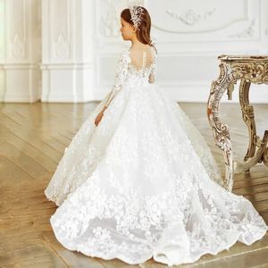 Gaun Gadis Bunga Putri Kecil Cantik untuk Pernikahan Gaun <span class=keywords><strong>Prom</strong></span> Komuni Pertama Ulang Tahun Anak Berkualitas Lengan Penuh Dapat Disesuaikan - Product Image 1