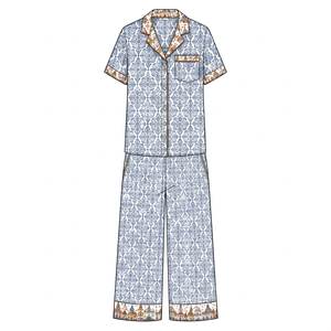 Conjunto de Pijama Informal de Bambú Tejido Estampado, Ropa de Dormir de Manga Corta, Ropa de Casa de Dos Piezas, Ropa de Bebé hasta la Rodilla, Unisex - Product Image 1