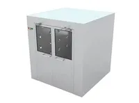 Cabine de douche à air pour salle blanche haute performance avec buse rotative à 360°, purification à 99,9995 % et porte roulante