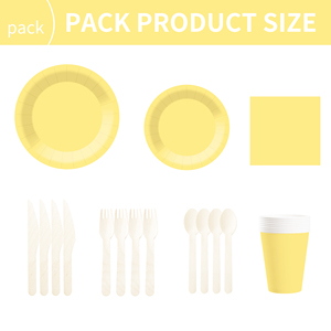 DAMAI – Vaisselle jetable unie jaune clair pour fêtes, assiettes de 7 et 9 pouces, gobelets en papier, serviettes - Product Image 6