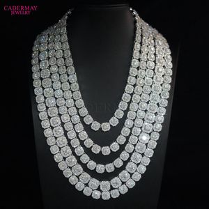 Cadermay Multi Layer Moissanite Necklace 12mm Round Cut S925 Silver Cuban Chain Hip Hop Style Jewelry - Product Image 1