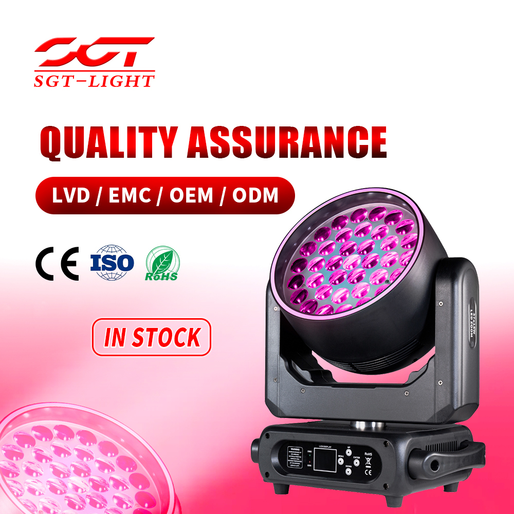 37X15W RGBW 4In1 Bee Eye LED Zoom Moving Head Wash Auxiliary Light DMX512 8.5-35 Beam Angle 2800K-8500K Color Temp DJ Lighting