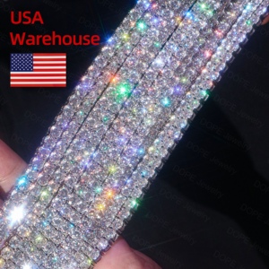 USA Warehouse 3mm 4mm Moissanite <span class=keywords><strong>Tennis</strong></span> Chain Necklace 925 Silver Jewelry Hip Hop VVS Moissanite Chain - Product Image 1
