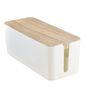 Wood grain lid cable management box cord organizer cable organizer box cable hider box for home and office use