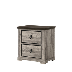 Comodino Contemporaneo Rustico Grigio Bicolore con Due Cassetti, Maniglie in Metallo, Mobili in Legno per Camera da Letto - Product Image 1