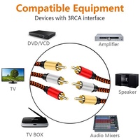 Professionnel plaqué or 3RCA 3 RCA à 3RCA 3 RCA mâle à mâle Coaxial Audio vidéo AV RCA câble pour Subwoofer lecteur DVD HDTV TV