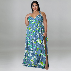 Halter v Neck Side Split <strong>Plus</strong> <strong>Size</strong> Maxi Women's <strong>Dresses</strong> 4xl 5xl 6xl 7xl <strong>Plus</strong> <strong>Size</strong> Floral <strong>Summer</strong> Casual <strong>Dresses</strong> - Product Image 2