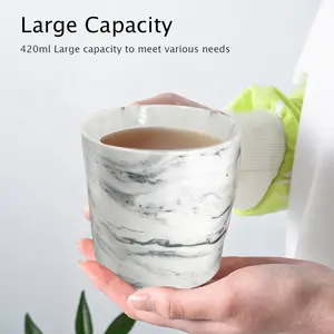 Cangkir kopi dapat disesuaikan cangkir porselen warna abu-abu cangkir marmer keramik mug kopi cetak Khusus pegangan tangan cetak Decal Nordic