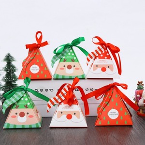 Customized Merry Christmas Dried Fruit Nuts Packing Paper <b>Gifts</b> Boxes Triangle Shaped <b>Present</b> Favour <b>Box</b> with Ribbon - Product Image 1