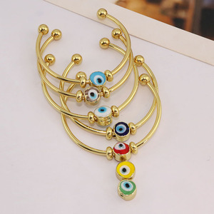 Ba1085 2024 Mode Bescherming Sieraden 18K Verguld Messing Lampwerk Blauw Grieks Boze Ogen Kralen Open Manchet Armband Armbanden - Product Image 4