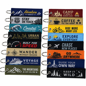 Porte-clés rectangulaires en sergé tissé avec logo personnalisé, style étiquette de vol, brodés en tissu, pour cadeaux souvenirs d'aviation et d'aéroshows - Product Image 1