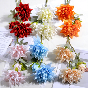 Flor Artificial de Dalia de Seda, 3 Cabezas, Tallo Largo, Dalia <span class=keywords><strong>Pinnata</strong></span> Artificial para Centros de Mesa de Boda, Decoración de Interiores del Hogar - Product Image 6