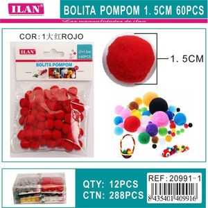 Ilan Bolita Pompon 1,5 cm Rouge Décorations Artisanales pour Projets DIY - Product Image 3