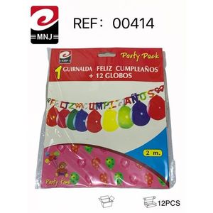 Party Pack Guirnalda Feliz Cumpleaos 2 M With 12 Balloons For Birthday Celebration - Product Image 3
