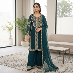 Embellished Indian Pakistani Set <b>Green</b> Embroidered Salwar Kameez Chaniya Dupatta <b>Net</b> Overlay Formal Wear - Product Image 1