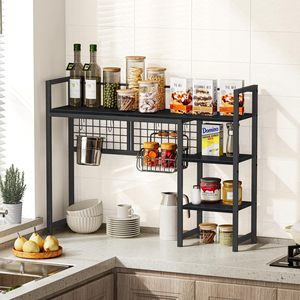 <b>Desktop</b> Shelving Unit Metal Storage Rack Freestanding Office Organizer Desk Extension <b>Shelf</b> Rectangle Carbon Steel - Product Image 4