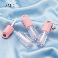Tubes de brillant à lèvres roses avec breloques, flacon de brillant à lèvres transparent avec trou pour porte-clés, tube de rouge à lèvres liquide rond en plastique avec bouchon