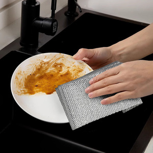 Double-Sided <b>Silver</b> Mesh Dishcloth Thickened Steel <b>Wire</b> For Kitchen Stove Cleaning Pots And Pans - Product Image 3