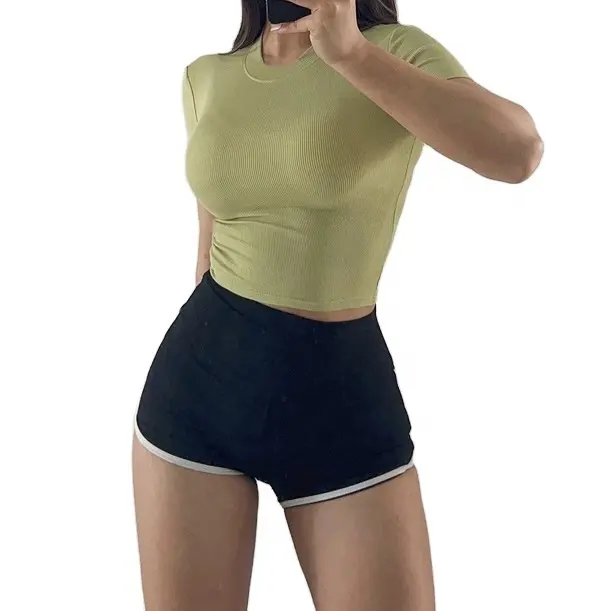 Einfache leichte sexy Fitness Crop Top T-Shirts Rundhals-T-Shirt benutzer definierte Kurzarm lässig Bio-Baumwolle für Frauen