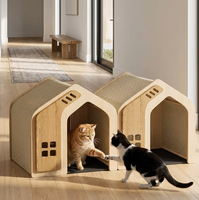 Nichoir en bois pour chien avec toit en pente, motif patte, abri intérieur ventilé, coussin pour animaux de compagnie, style moderne, écologique, personnalisable