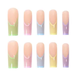 press on Nail Long Pipe French Candy Color Finished Nail Art Rainbow Gradient Nail Art Pieces