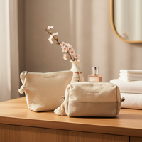 Trousse de Maquillage Grande en Toile Naturelle Personnalisée Royal Fair avec Fermeture Éclair, Pochette Cosmétique en Chanvre à Pompon pour Week-ends et Organisation de la Vanité