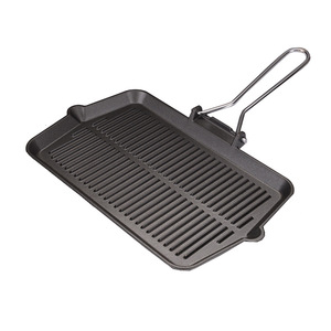 Poêle à griller rectangulaire en fonte pré-culottée antiadhésive moderne pour steak croustillant et cuisinières à gaz/à induction - Product Image 2