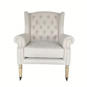 French Antique Tufted Linen Upholystery Chaise Lounge Chair Living Room Furniture Armchair HL199