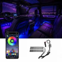 Kit de Tiras LED RGB para Interior de Coche SHIZI, Control por Aplicación, 4 Piezas, Luz Ambiental Flexible, Controlador para Salpicadero y Reposapiés, OEM