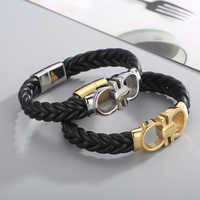 Bracelet pour homme en cuir avec double lettre D en or, en acier inoxydable 316, bijoux tendance avec fermoir magnétique